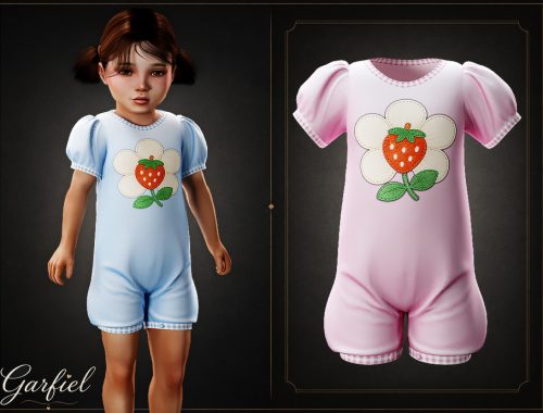 Toddler - Soft Puff Sleeve Romper With Strawberry Flower Applique