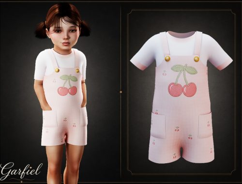 Toddler - Cotton Cherry Shortalls Set With Layered Tee