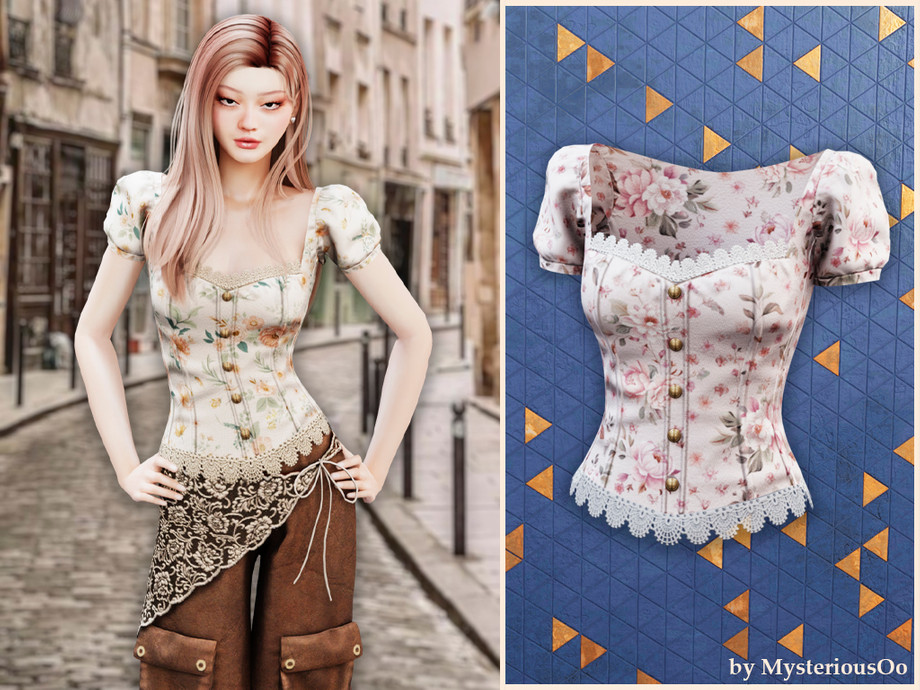 Floral Puff Sleeve Blouse With Lace