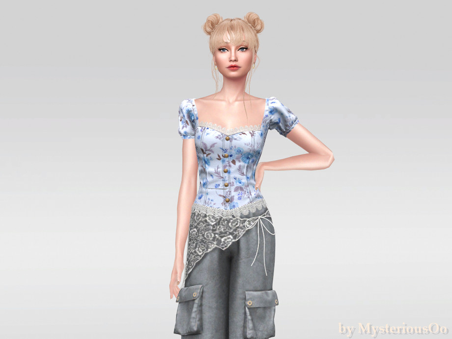 Floral Puff Sleeve Blouse With Lace - Image 2