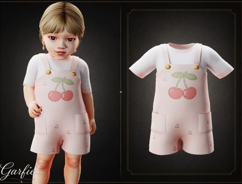 Infant - Soft Cherry Shortalls Set With Layered Tee