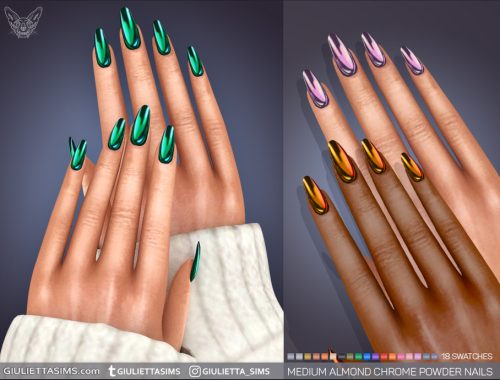 Long Square And Medium Almond Chrome Powder Nails