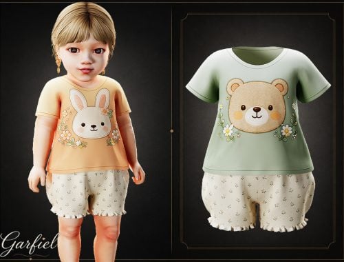 Infant - Sweet Floral Shorts Set With Adorable Woodland Friends