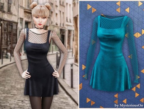 Velvet Mesh Fit Flare Dress