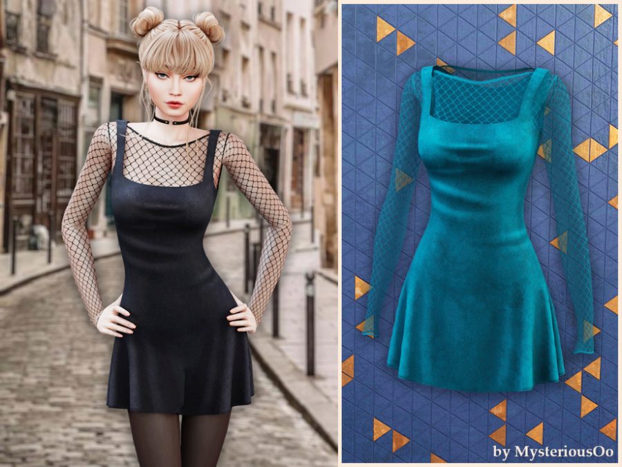 Velvet Mesh Fit Flare Dress