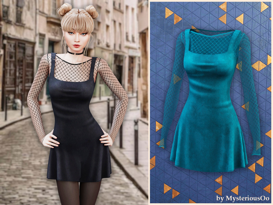 Velvet Mesh Fit Flare Dress