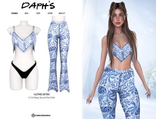 V-cut Paisley Top And Flare Pants