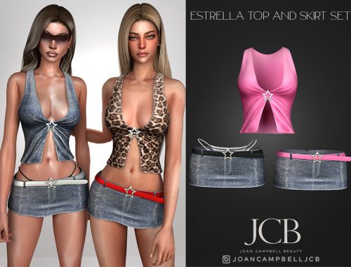 Estrella Top And Mini Denim Skirt Set