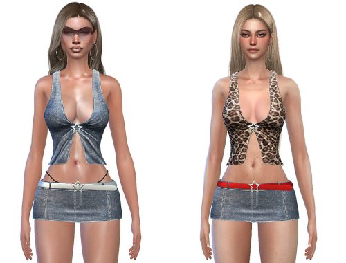 Estrella Top And Mini Denim Skirt Set