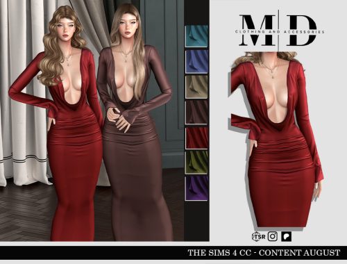 Elegant Long Red Dress With Long Sleeves