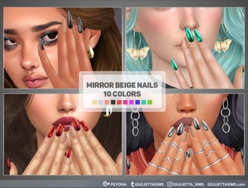 Mirror Beige Nails In Stiletto Almond And Square Shapes 4 Variations