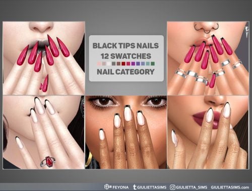 Black Tips Nails In 5 Shapes