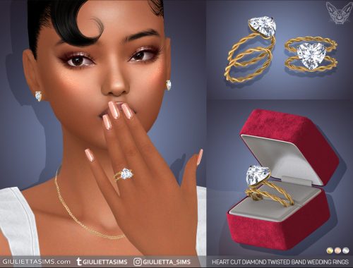 Heart Cut Diamond Twisted Band Engagement And Wedding Rings Set