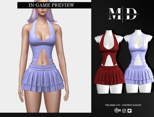 Selene - Ruffled Mini Skirt And Halter Top Set