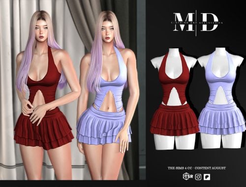 Selene - Ruffled Mini Skirt And Halter Top Set