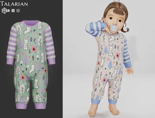 Willow Onesie With Bunny Print And Striped Sleeves