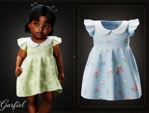 Infant - Delicate Floral Dress With Flutter Sleeves And Peter Pan Collar