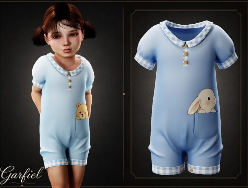 Toddler - Cozy Gingham-trim Romper With Playful Pocket Friend Detail
