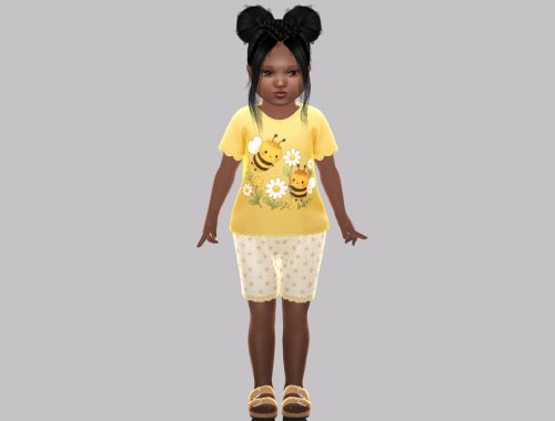 Toddler - Sunny Bee Shorts Set With Sweet Daisy Charm