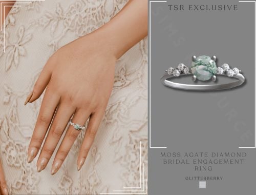 Moss Agate Diamond Bridal Engagement Ring