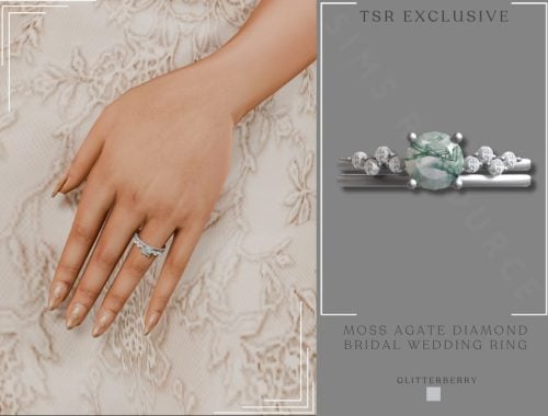 Moss Agate Diamond Bridal Wedding Ring