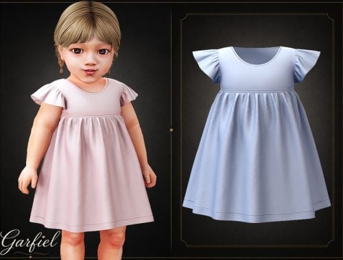 Infant - Delicate Flutter Sleeve Dress With Soft Gathered Baby Silhouette