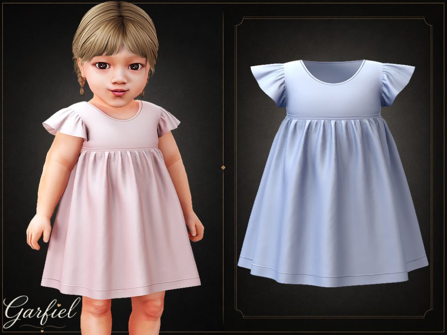 Infant - Delicate Flutter Sleeve Dress With Soft Gathered Baby Silhouette