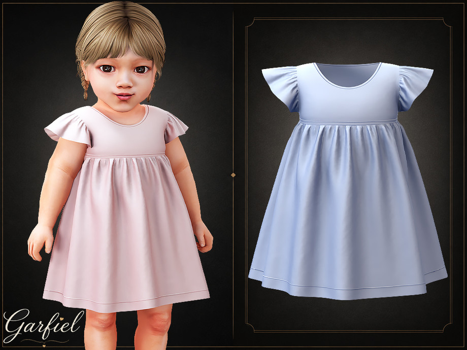 Infant - Delicate Flutter Sleeve Dress With Soft Gathered Baby Silhouette