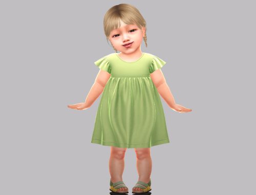 Infant - Delicate Flutter Sleeve Dress With Soft Gathered Baby Silhouette