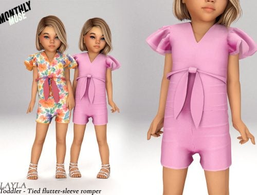 Layla - Toddler Flutter-sleeve Tied Linen Romper