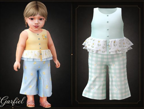 Infant - Adorable Patterned Set With Layered Ruffles And Wide Pants
