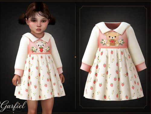 Toddler - Sweet Strawberry Dress With Playful Collar And Cute Print