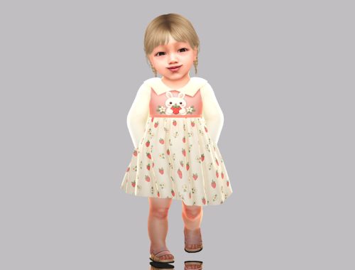 Infant - Sweet Animal Print Dress With Strawberries And Wide Collar