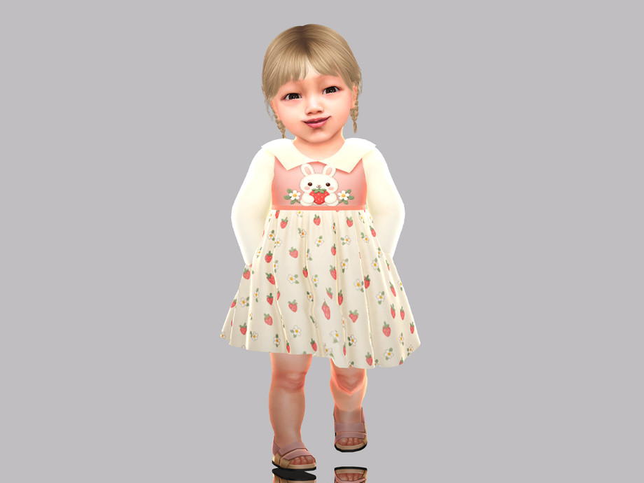 Infant - Sweet Animal Print Dress With Strawberries And Wide Collar - Image 2