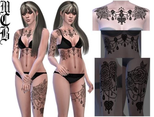 Jeweled Roses Chest Tattoo