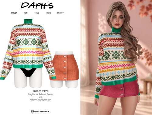 Cozy Fair Isle Turtleneck Sweater And Autumn Corduroy Mini Skirt