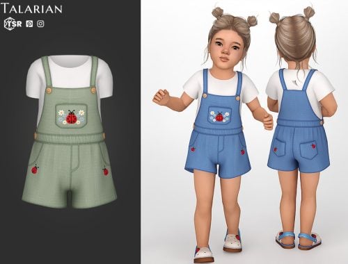 Tatum Dungarees With Ladybug Pocket And T Shirt