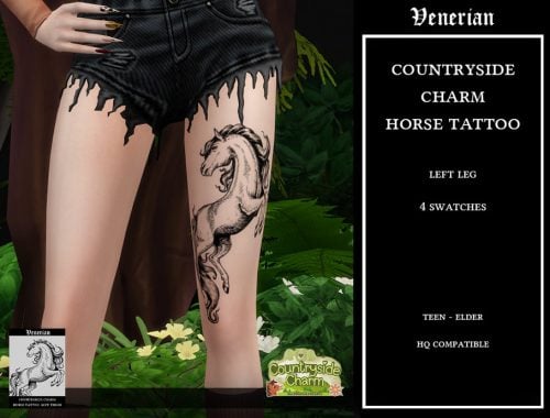 Countryside Charm Horse Tattoo By Venerian - Left Leg