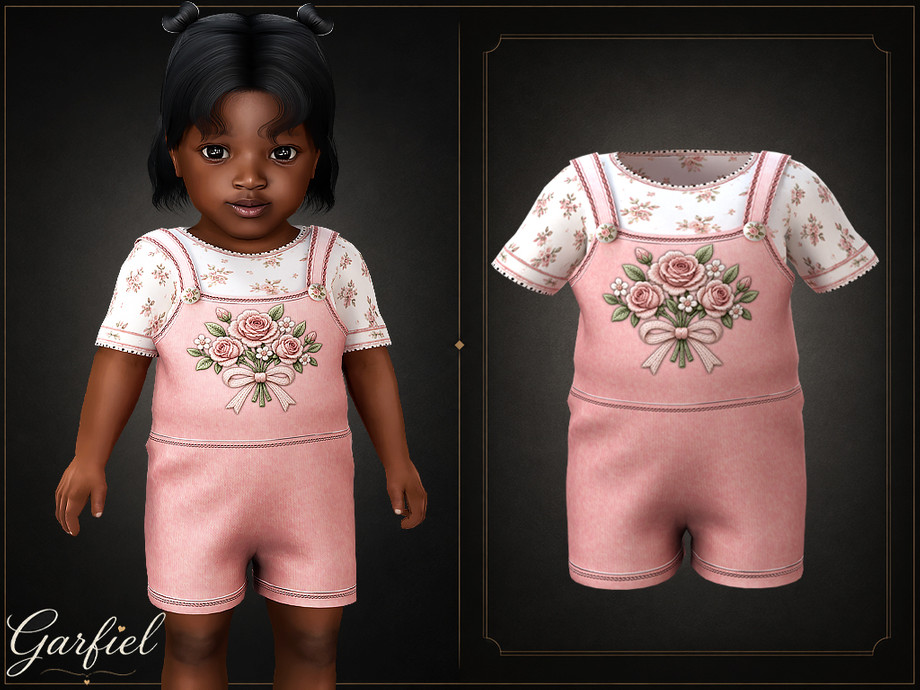 Infant - Sweet Floral Romper With Layered Top And Bouquet Detail