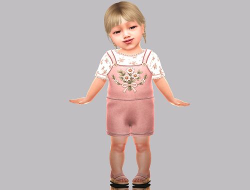 Infant - Sweet Floral Romper With Layered Top And Bouquet Detail