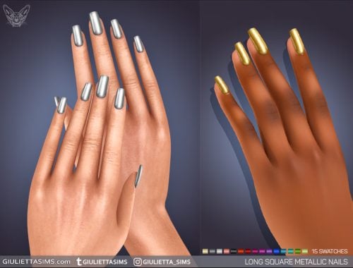 Metallic Nails In Almond And Square Shapes 4 Styles