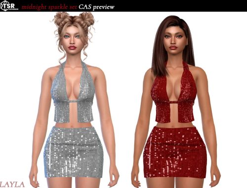 Layla - Midnight Sparkle Set - Halter Top And Mini Skirt