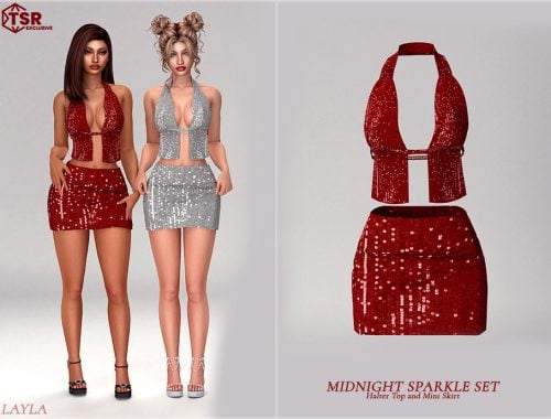 Layla - Midnight Sparkle Set - Halter Top And Mini Skirt