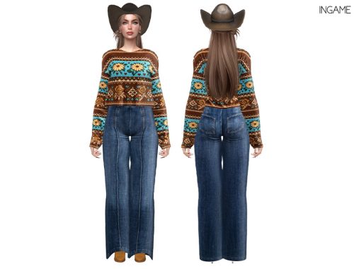 Countryside Charm - Prairie Bloom Sweater And Classic Wide Leg Jeans