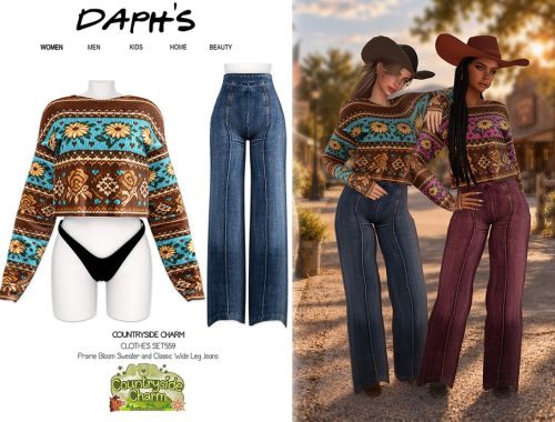 Countryside Charm - Prairie Bloom Sweater And Classic Wide Leg Jeans