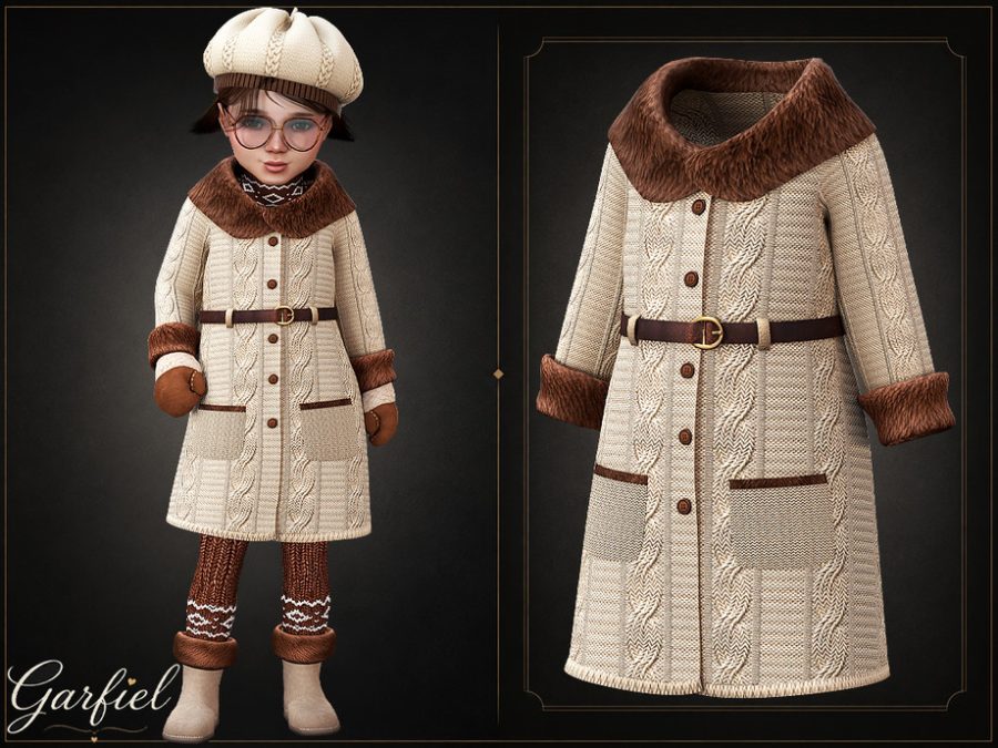 Toddler - Cozy Belted Knit Coat With Faux Fur Trim