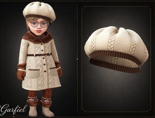 Infant - Cozy Knit Beret With Cable Texture And Ribbed Trim