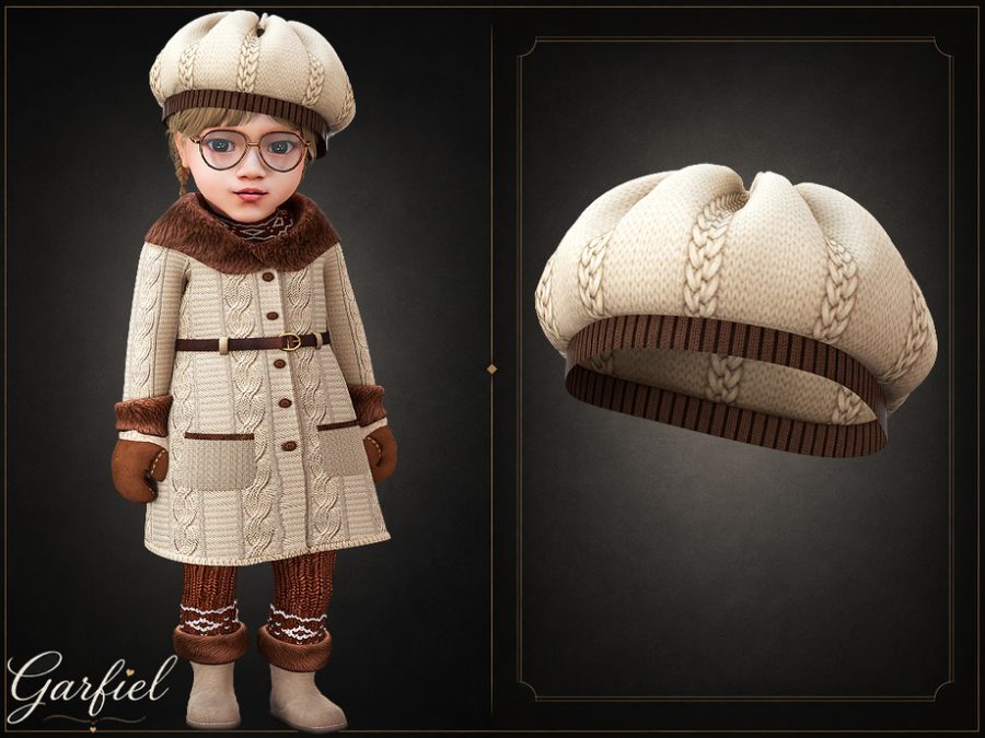 Infant - Cozy Knit Beret With Cable Texture And Ribbed Trim