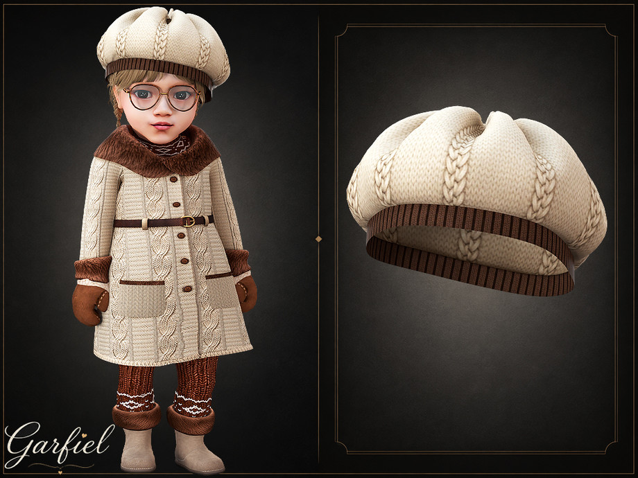 Infant - Cozy Knit Beret With Cable Texture And Ribbed Trim
