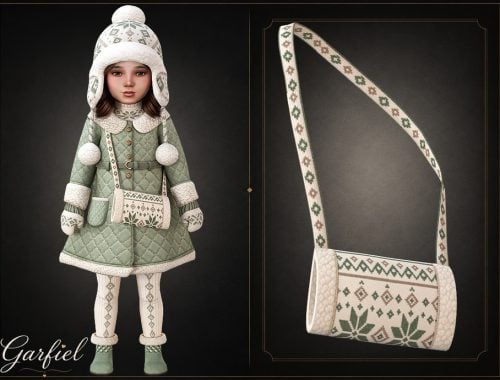 Toddler - Nordic Patterned Winter Hand Muff With Decorative Shoulder Strap